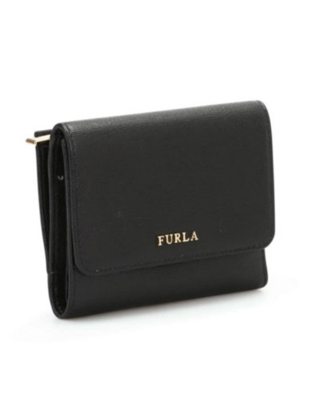 Furla Black Leather Fold Wallet with Gold Logo